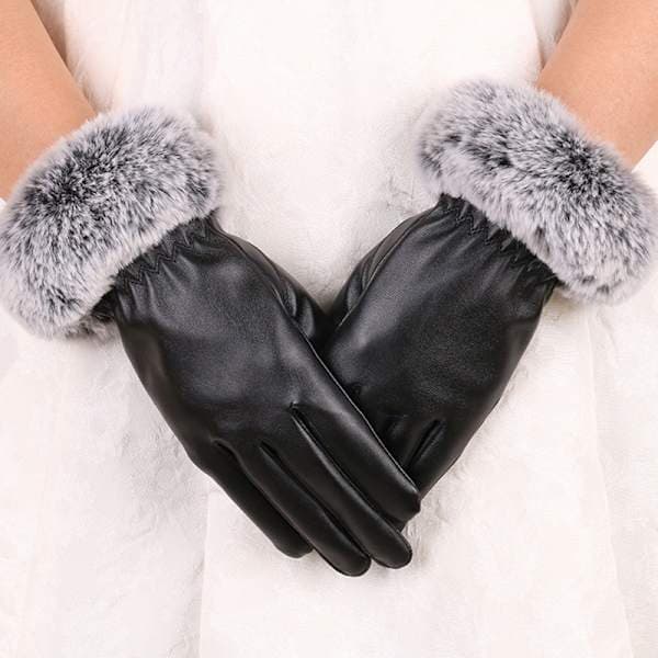 Varme vinterhansker for kvinner, svarte PU-hansker, høst og vinter One Size