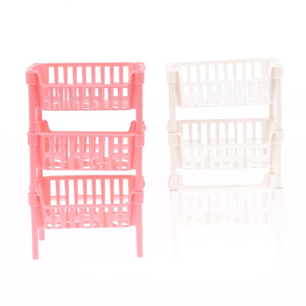 1/12 Dockskåp Mini Förvaringskorgar Dockskåp Stapelbar Korg Rosa one size Pink