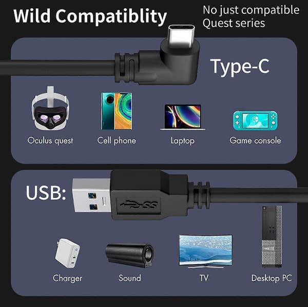 Kestävä punottu USB C - USB -kaapeli / USB-C - USB-C -johto Quest-sarjalle 3m C TO C