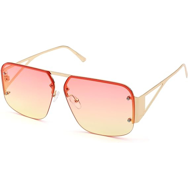 Pilot Solbriller til Kvinder og Mænd - Trendy Rammeløse Stel - Retro Firkantede Nuancer - Store Metal Solbriller Gradient Pink Yellow