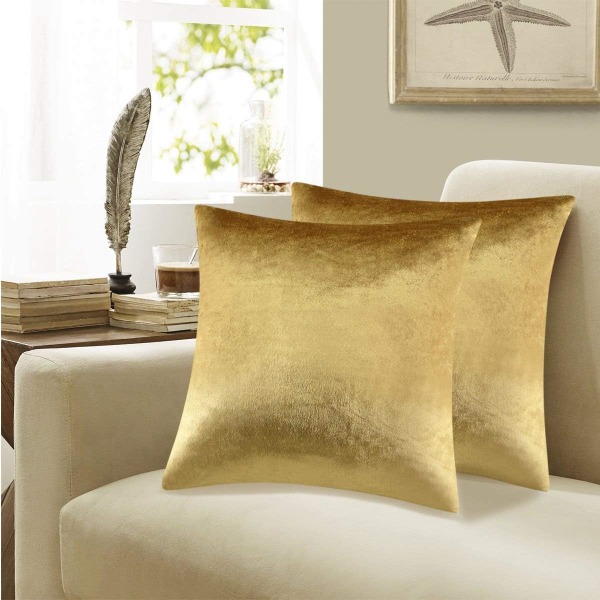 Sammetskuddfodral 20 x 20 tum Dekorativa örngott 50 x 50 cm för soffa sovrum vardagsrum 2-pack Gold 20x20 Inches