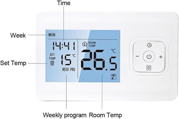 Wi-Fi Smart Termostat Trådløs Programmerbar Termostat med RF-mottaker Skrivebord Veggfeste APP-kontroll Stemmekontroll