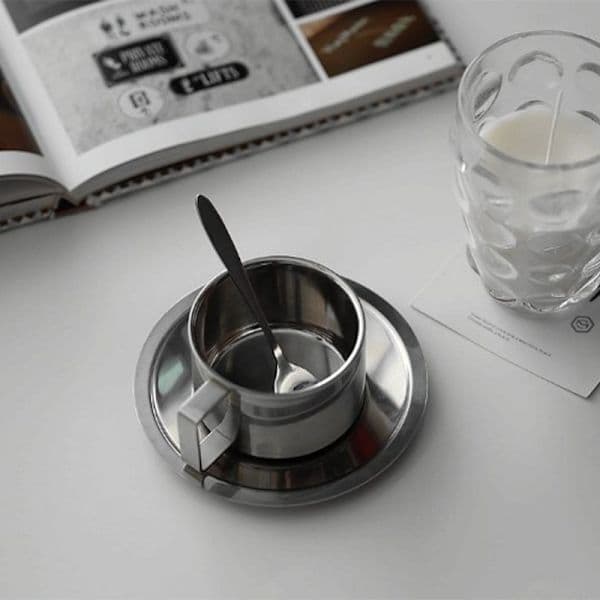 Kaffekopp Dubbellager Värmebeständig Kaffekopp Set Rostfritt Stål Silver A2 A2