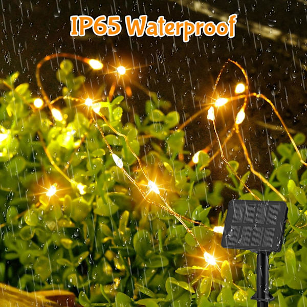 Aurinkokennovalosarja ulkokäyttöön, 5M50LED aurinkokäyttöiset keijut valot vedenpitävä, 8 tilaa kuparilankainen aurinkokoristevalot Warm White