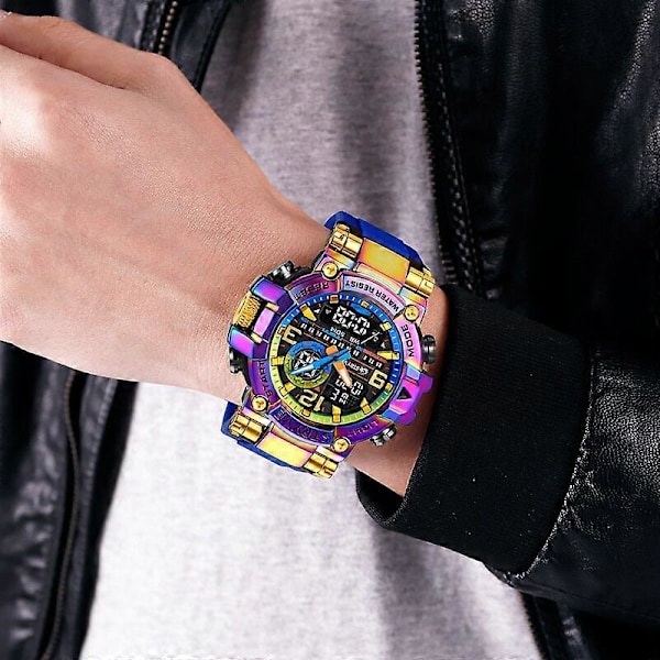 Nyt STRYVE ur til mænd Digital-Analog Dual Movement Kalender Luminous Vandtætte ure Mode Sports Herreur 8025 Gold