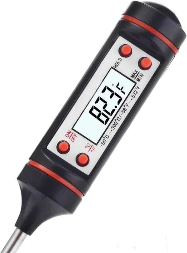 Digitalt køkkentermometer med lang sonde i rustfrit stål og præcist LCD-display til væsker, kød, mælk, grill, madlavning og stegning