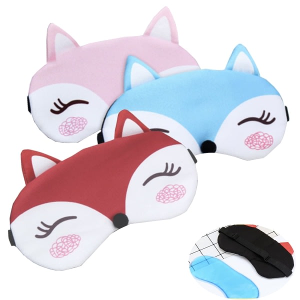 Øyemaske for sovende barn, 3 stk sovemasker for barn for barn Øyemasker for å sove Søte dyreøyemasker tegneserie Fox Eye Cover