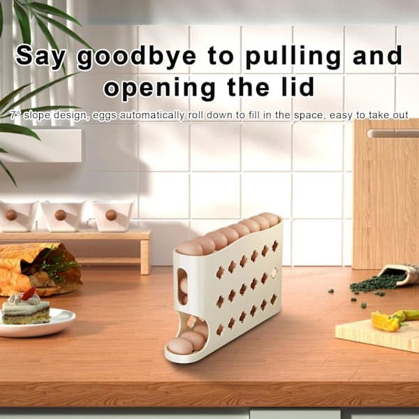 Eggoppbevaringsboks med skyvefunksjon, eggholder, automatisk eggoppbevaring, 4-lags eggorganisator eggoppbevaringsbeholder