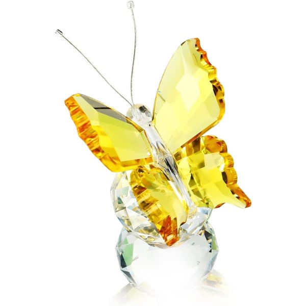 Kristall flygande fjäril med glaskula statyett samling prydnadsstaty djur samlarobjekt (gul)