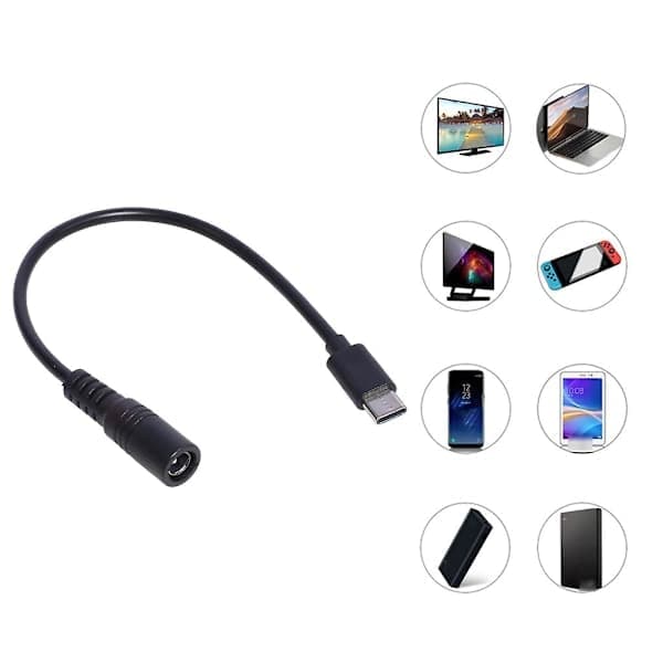 Type-C til DC Strømkabel 5V DC 5.5 x 2.1mm Hun til USB C Stik Opladerkabel
