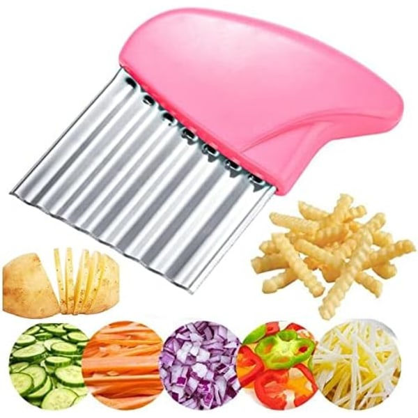 Crinkle Cut-verktyg, multifunktionell vågskärare i rostfritt stål, rosa