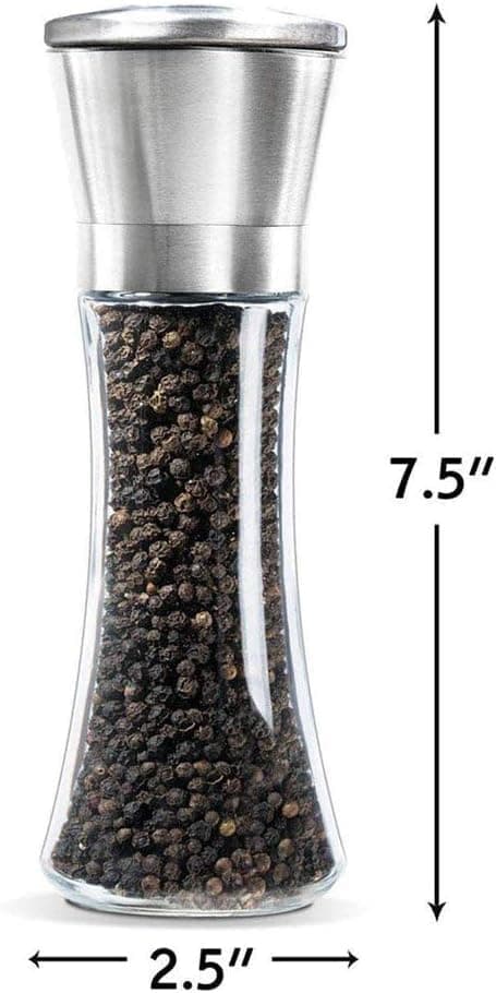 Salt- og peberkværnsæt - Sort peber, urtekværn med genopfyldelig manuel - Låg i rustfrit stål - Justerbar grovhed - Glasmateriale