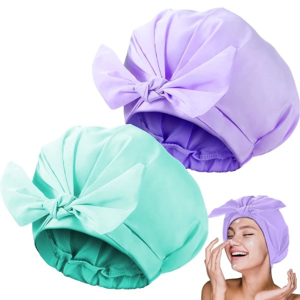 2 dusjhetter justerbar sløyfe (cyan, lilla)