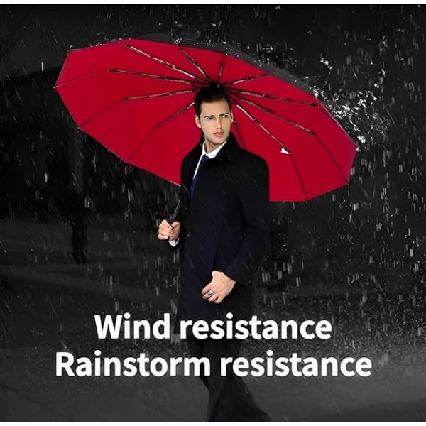 Mænds Sort Brolly Stærk Vindtæt Dobbeltlags Stor Paraply Robust Kompakt Automatisk Letvægts