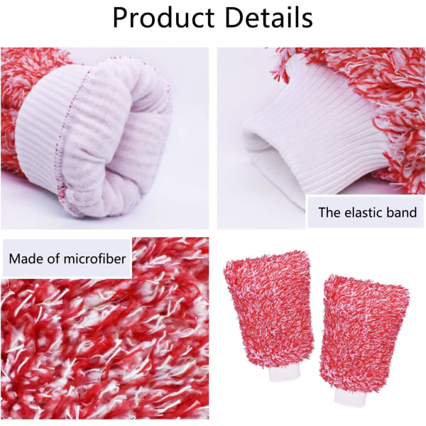Mikrofiber Bilvask Votter Rengjøringshansker Utstyr Svamp, 2 Sett Profesjonelle Riper Fri Polering Rengjøringsvotter Red