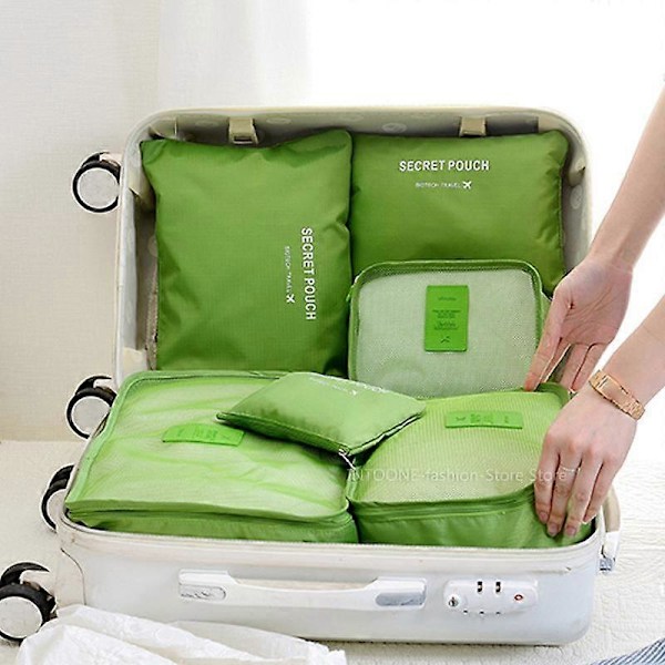 6 stk. Sett Reisekoffert Organizer Vesker Bagasje Pakkekuber For Reise Organizer Oppbevaring Sko Klær Bagasje Organizer Vesker wine red