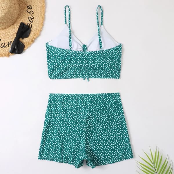Dam bikini med hög midja, push-up och blommigt tryck Grön L Green L