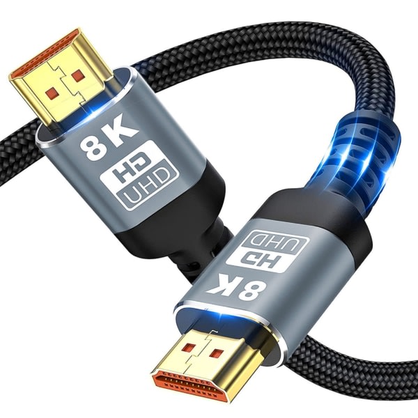 HDMI-kompatible kabler 2.1 48 Gbps 8K Ultra High Speed ​​​​flettet kabel, 4K @ 120Hz, 8K @ 60Hz, HDCP 2.2 & 2.3, HDR 10 1M