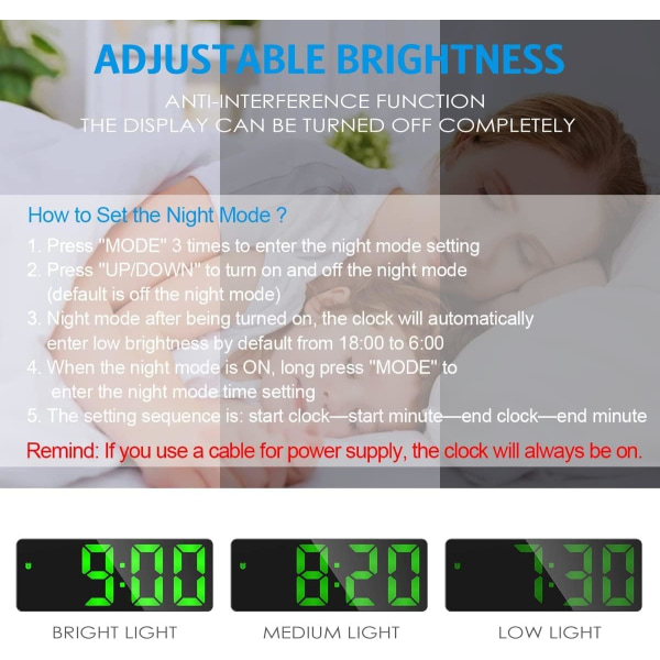 Nyaste digital väckarklocka, LED-klocka för sovrum, elektronisk skrivbordsklocka med temperaturdisplay, justerbar ljusstyrka, röststyrning