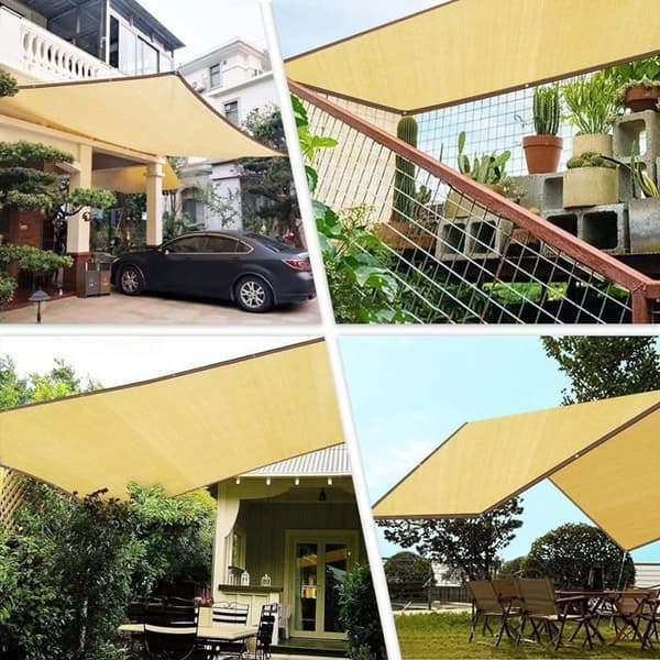 Beige solsejl, 4*6m skyggenet - Udendørs solbeskyttelsesnet til have, drivhus, pergola