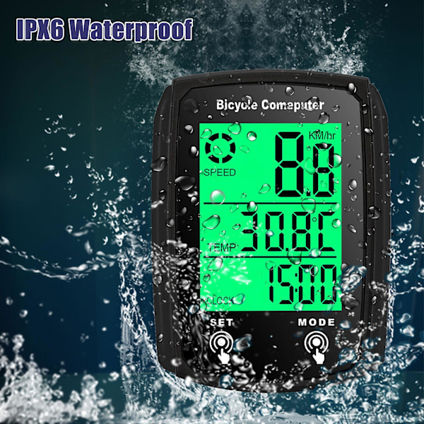 Vanntett Kablet LCD Digital Sykkelcomputer Sykkel Speedometer Odometer