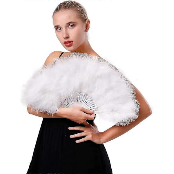 Sulka Viuhka Taitettava 1920-luvun Vintage Tyyli Flapper Käsiviuhka White