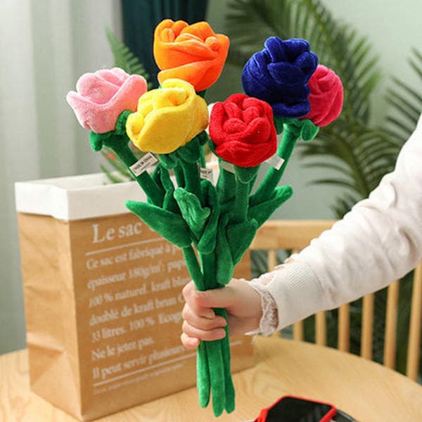1 stk. Tegneserie Rose Blomst Udstoppede Bløde Plys Legetøj Valentinsdag Orange One Size Orange