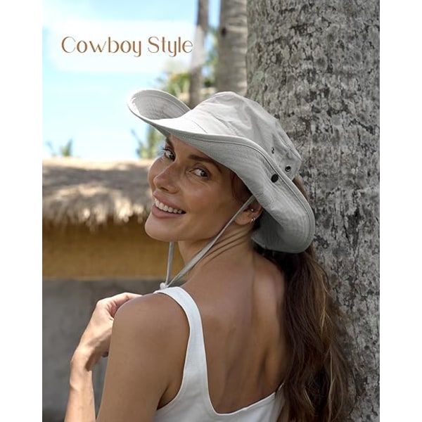 Unisex Solhat til Kvinder Mænd UV Beskyttelse Sommer Bred Skygge Pakkelig Vandring Fiskeri Cowboy Hat Grey