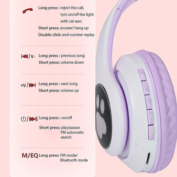 Hörlurar Cat Ear Trådlösa hörlurar, LED Light Up Bluetooth hörlurar
