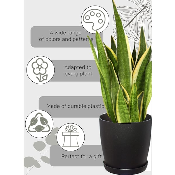Hjemmehave Ornamenter Hvide Plantepotter Plantepotte med Planteskål - Blomsterpotter Udendørs med Måttet Overflade og Plantebakke - Plantepotter med Undersål Black 20cm*17.5cm*14cm