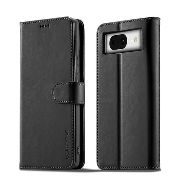 LC.IMEEKE Kalvetekstur Flip Læder Telefoncover [BR] Sort_krukke Sort Til Google Pixel 7a