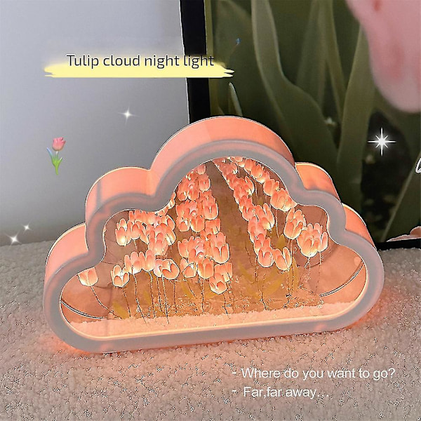 Moln Spegellampa, Handgjorda DIY Tulpaner Spegel Nattlampa Tulpan Moln Nattlampa JU color02