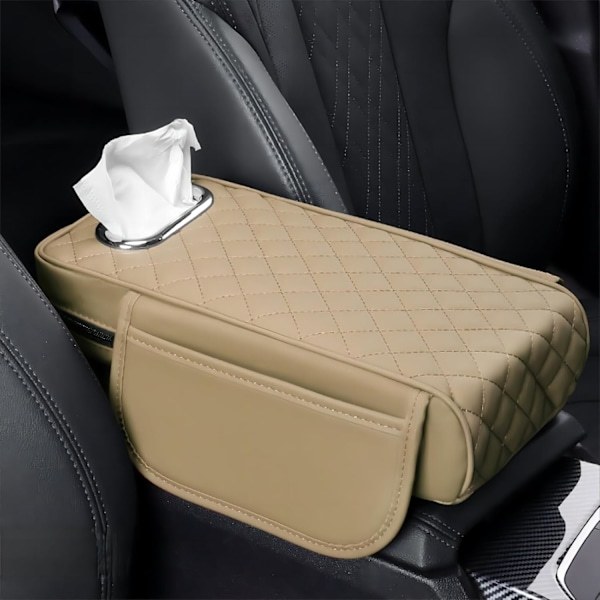 Nahkakansi keskikonsolille, auton käsinojatyynyt taskuilla ja paperilaatikolla, beige Beige