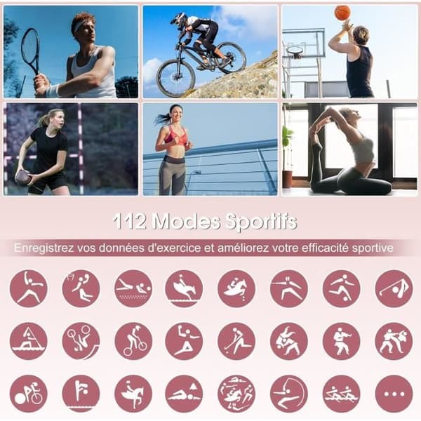 Smartklocka för dam med Bluetooth-samtal, 1,85\" HD-smartklocka, IP68 vattentät sportklocka för Android/iOS, Rosa
