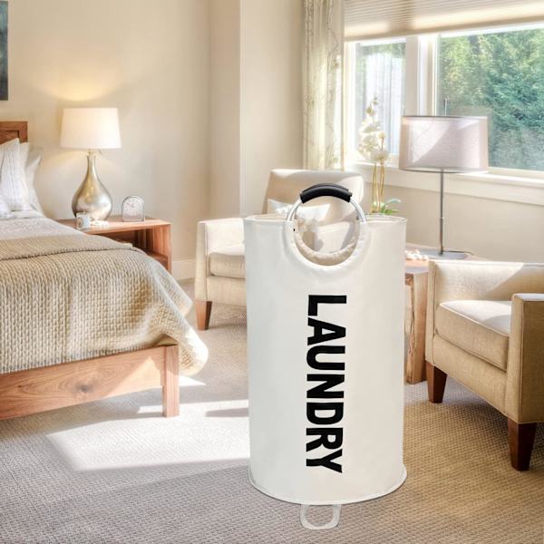 90L Stor tvättkorg, fristående hög tvättkorg, hopfällbar tvättpåse Beige