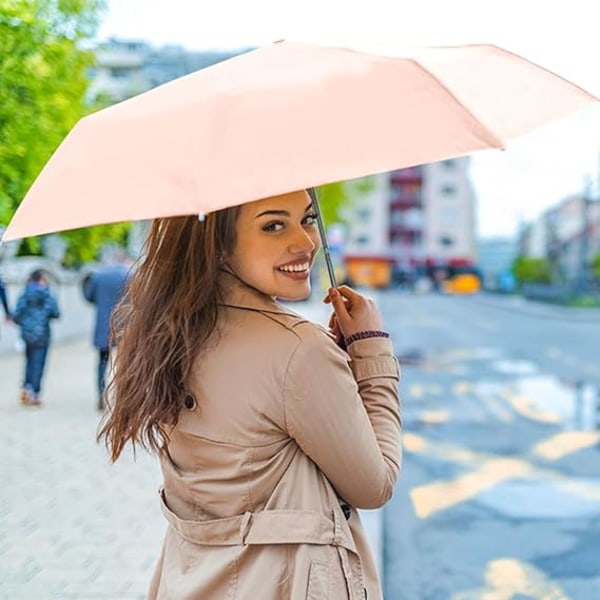 Sol og regn beskyttelse bærbar lomme UV paraply med UPF50+ beskyttelse, lille sammenklappelig 8 ribben med opbevaringsboks