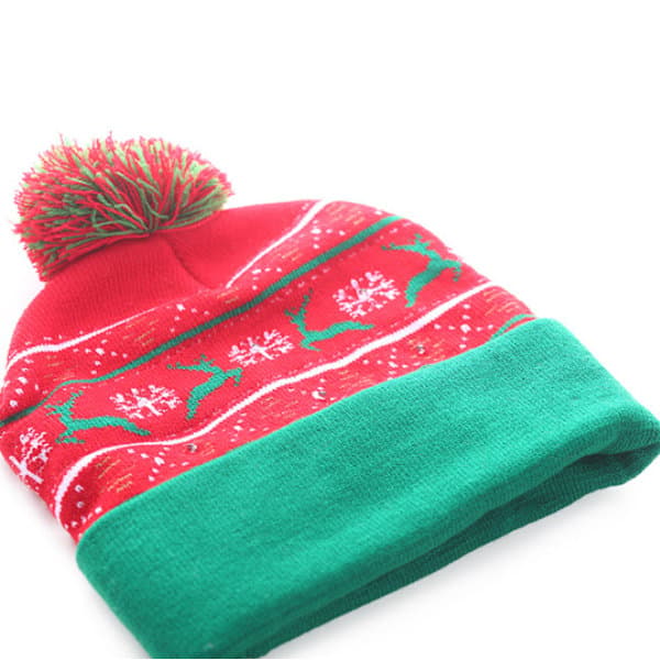 2 LED strikkede julehatte med kvast og pompon