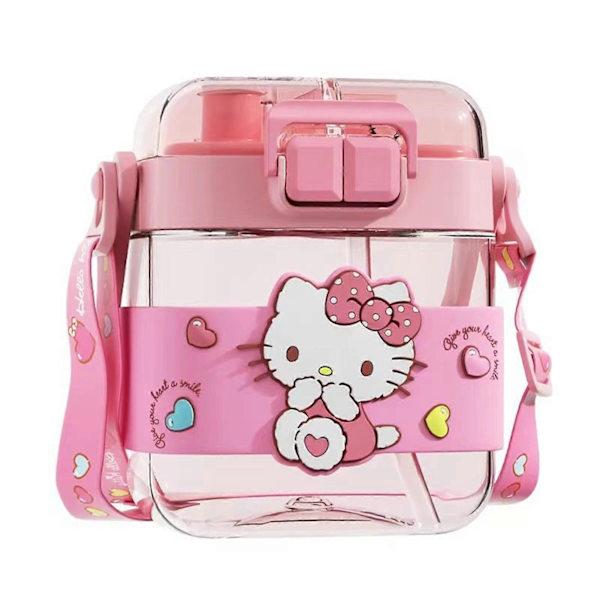 600 ml:n suuri vesipullo, sarjakuvakuvioinen avattava juomapullo toimistoon, työhön, kotiin ja urheiluun Pink Kitty