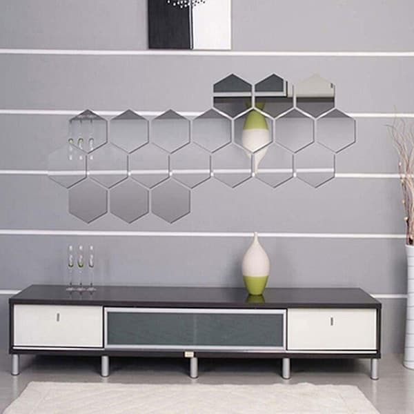12 st Hexagonala Ram Stereoskopisk Spegel Väggdekor Silver 100*85*50mm Silver 100*85*50mm