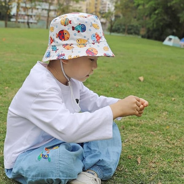 Sommar solhatt, strandhatt i ren bomull, unisex tecknad djur frukt panering Colorful fish Colorful fish