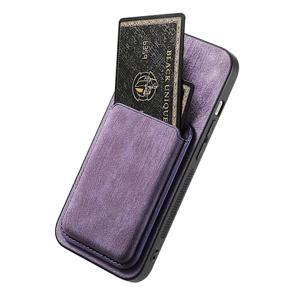 Retro Läder Kortficka Magnetiskt Mobilskal för iPhone 14 Purple