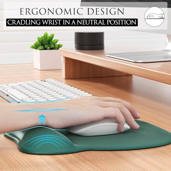 Ergonomisk musemåtte med håndledsstøtte i memoryskum, komfortabel computermusemåtte til bærbar computer, smertelindrende håndledsstøtte ren grøn Pure Green