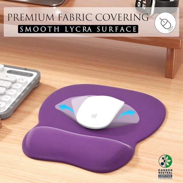 Ergonomisk musmatta med handledsstöd i memory foam, bekväm datormusmatta för bärbar dator, smärtlindrande handledsstöd, ren lila Pure Purple