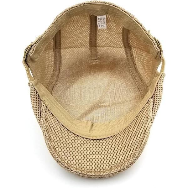 Newsboy Beret Ivy Cap Cabbie Flat Cap Justerbar Herr Andningsbar Mesh Sommarhatt Beige