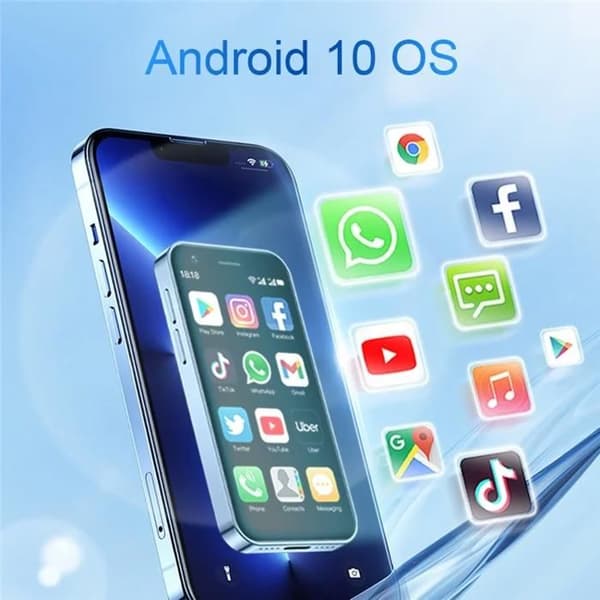 Android 10 5MP Dual SIM Mini 3-tommers mobiltelefon 4G smarttelefon, 3 + 64 GB - Lilla