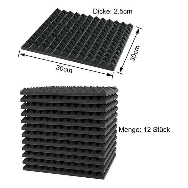 12-pakning Akustisk Skum med Selvklebende Pyramideform - Lydisolering og Lydabsorbering for Lydstudio