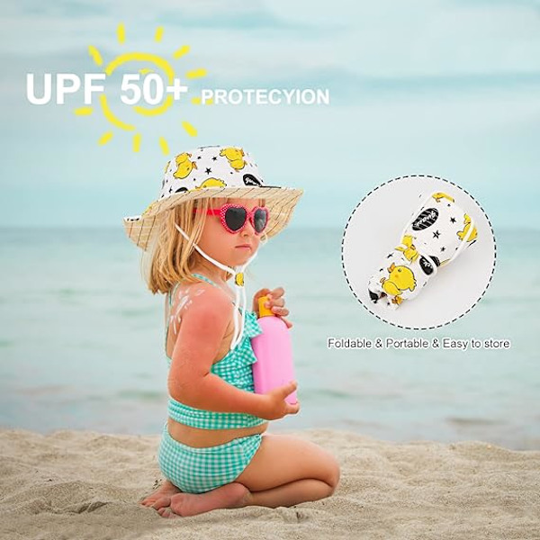 Børne Solhat, Unisex Børne Sommerhat Spand Hat med Justerbar Hagesnor Bred Skygge Solbeskyttelseshat