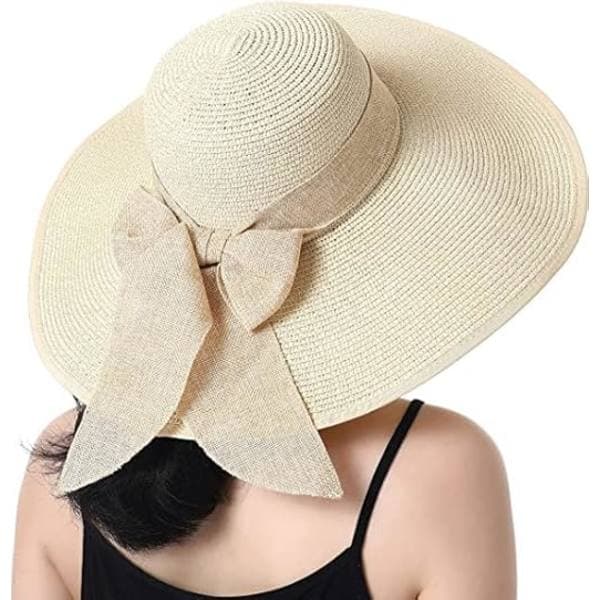 1 stk. sammenfoldelig floppy stråsolhat med bred skygge til kvinder, sommerstrandhat UV UPF 50+ A A