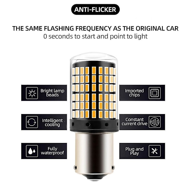 2 st 1156 BA15S P21W BAU15S PY21W T20 7440 W21W 3157 1157 P21/5W W21/5W LED-lampor 144 SMD led CanBus-lampa för blinkers white 2PCS 1156 PY21W BAU15S