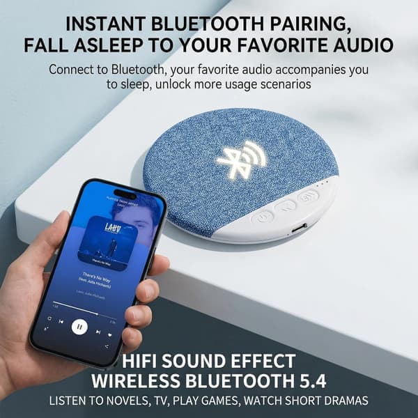 Ultralett puthøyttaler med hvit støy og Bluetooth 5.4 for sidesovere